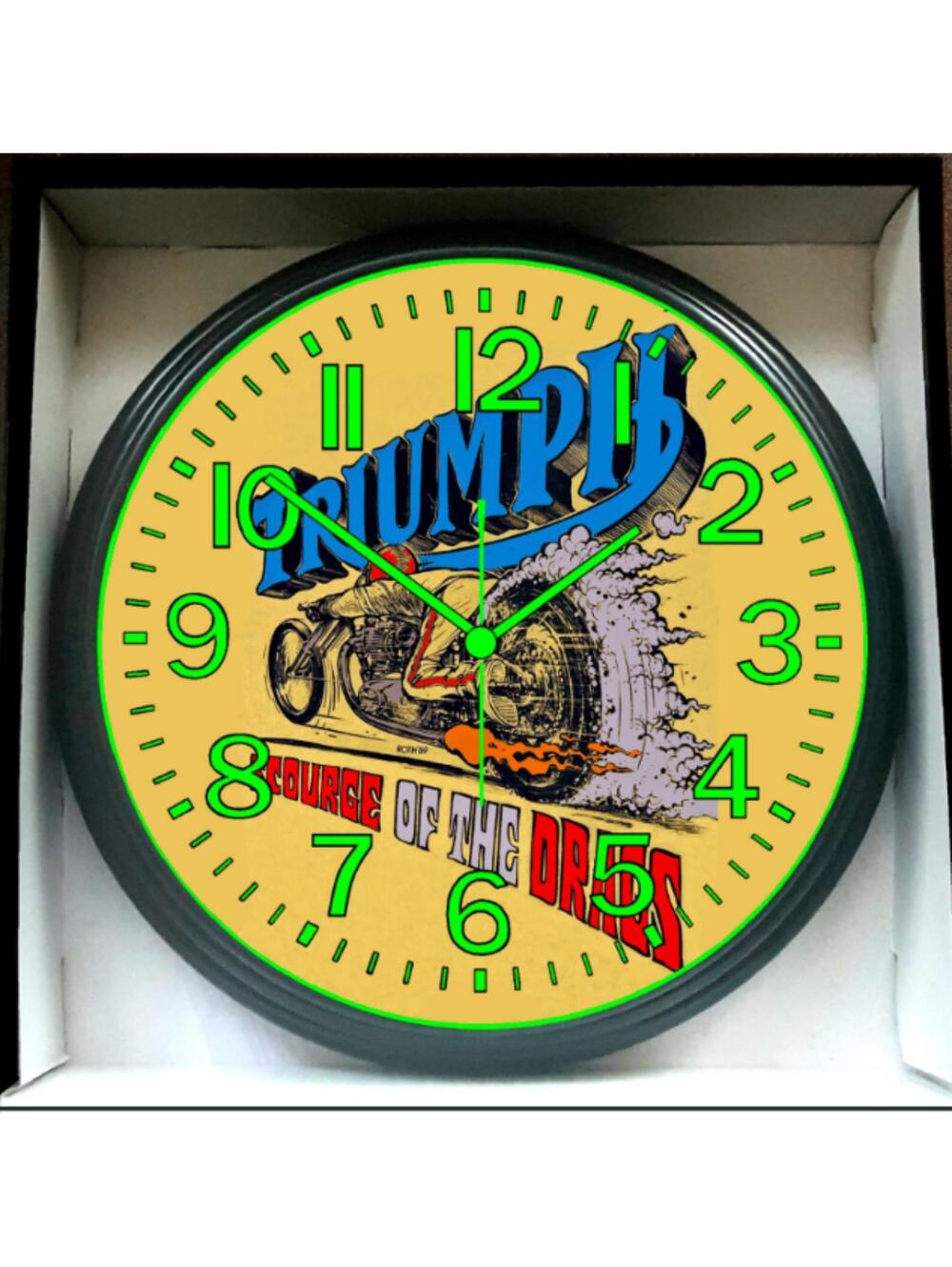 Triumph Drag Race Drag Racing Motorcycle Glow In The Dark Wall Clock New!